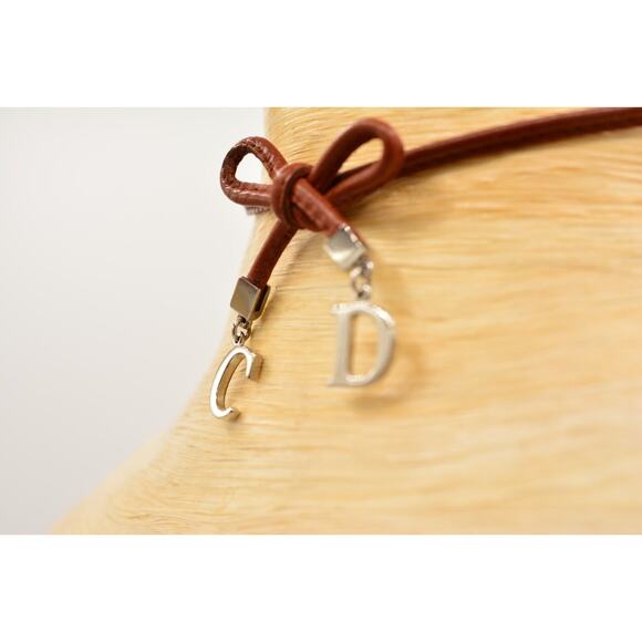 Dior | Jewelry | Christian Dior Vintage Bow Choker Necklace  Christian Dior Vintage Bow Choker Necklace Logo CD Charm Brown Leather Signed